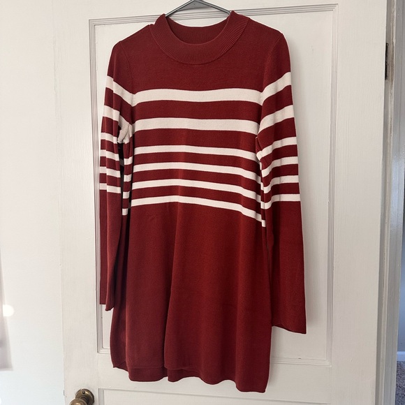 Free People Red and White Striped Sweater Dress - Picture 1 of 4
